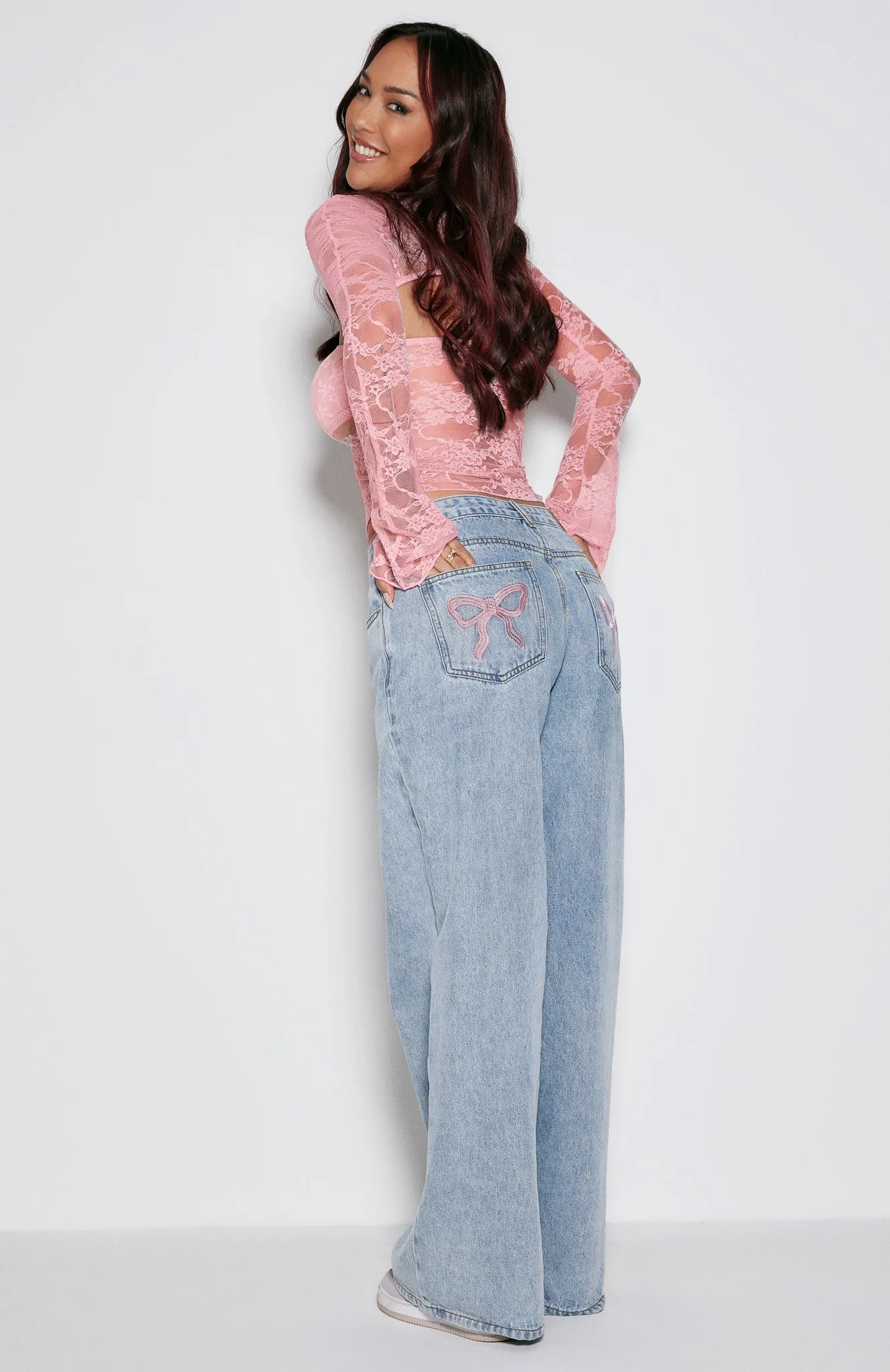 About A Girl Mid Rise Wide Leg Jeans Mid Blue sold by White Fox Boutique product image thumbnail 5