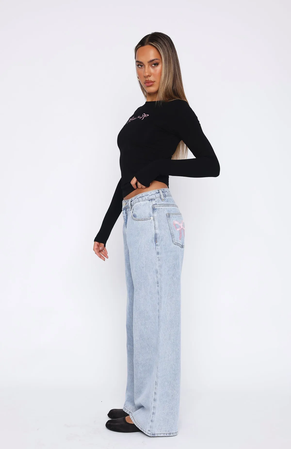 About A Girl Mid Rise Wide Leg Jeans Mid Blue sold by White Fox Boutique product image thumbnail 3