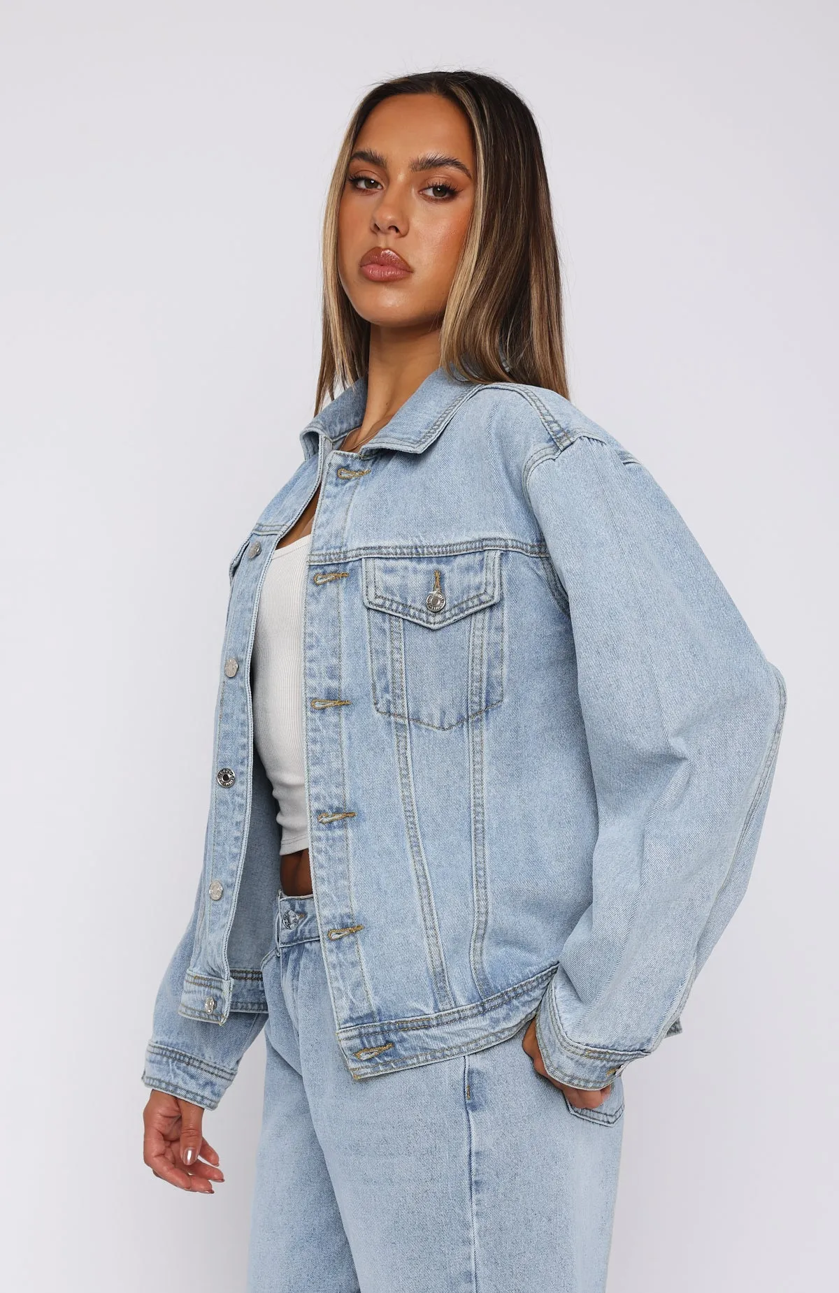 Back Street Denim Jacket Light Blue Wash sold by White Fox Boutique product image thumbnail 3