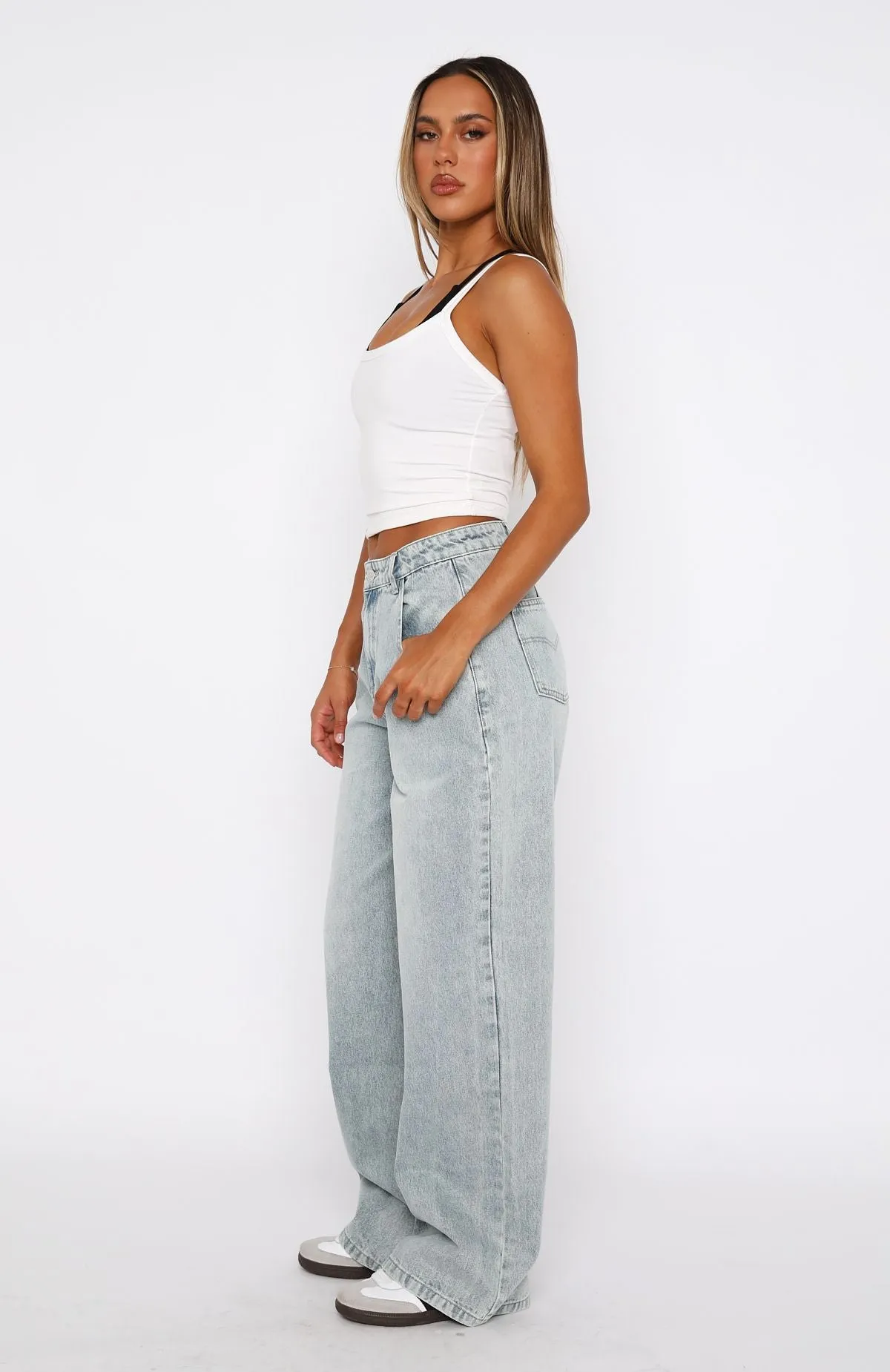 Willow Mid Rise Wide Leg Jeans Light Blue Acid Wash sold by White Fox Boutique product image thumbnail 3