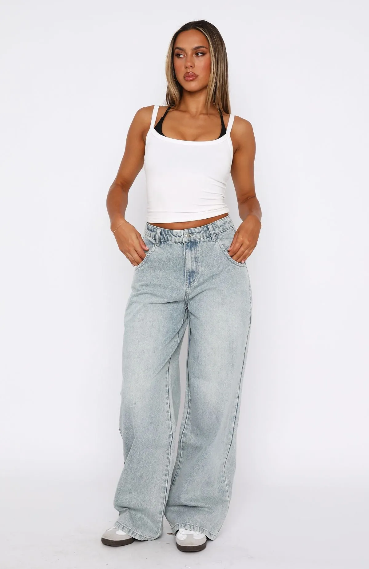 Willow Mid Rise Wide Leg Jeans Light Blue Acid Wash sold by White Fox Boutique product image thumbnail 2