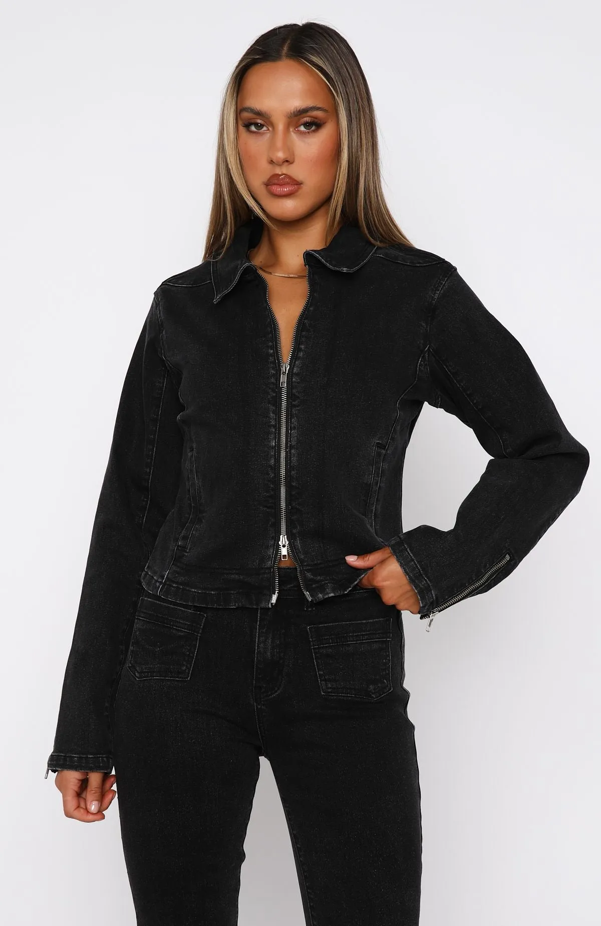 Kayla Denim Jacket Black Acid Wash sold by White Fox Boutique product image thumbnail 2