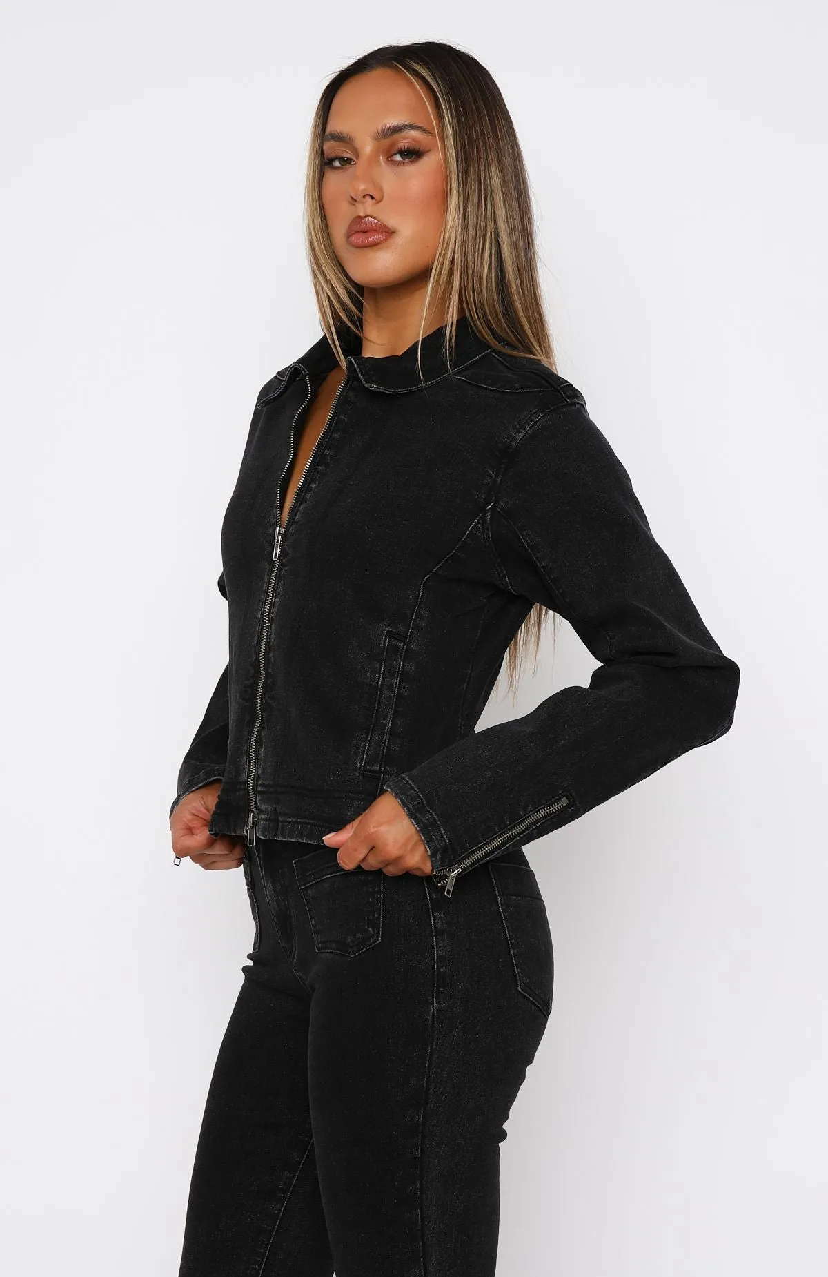 Kayla Denim Jacket Black Acid Wash sold by White Fox Boutique product image thumbnail 3