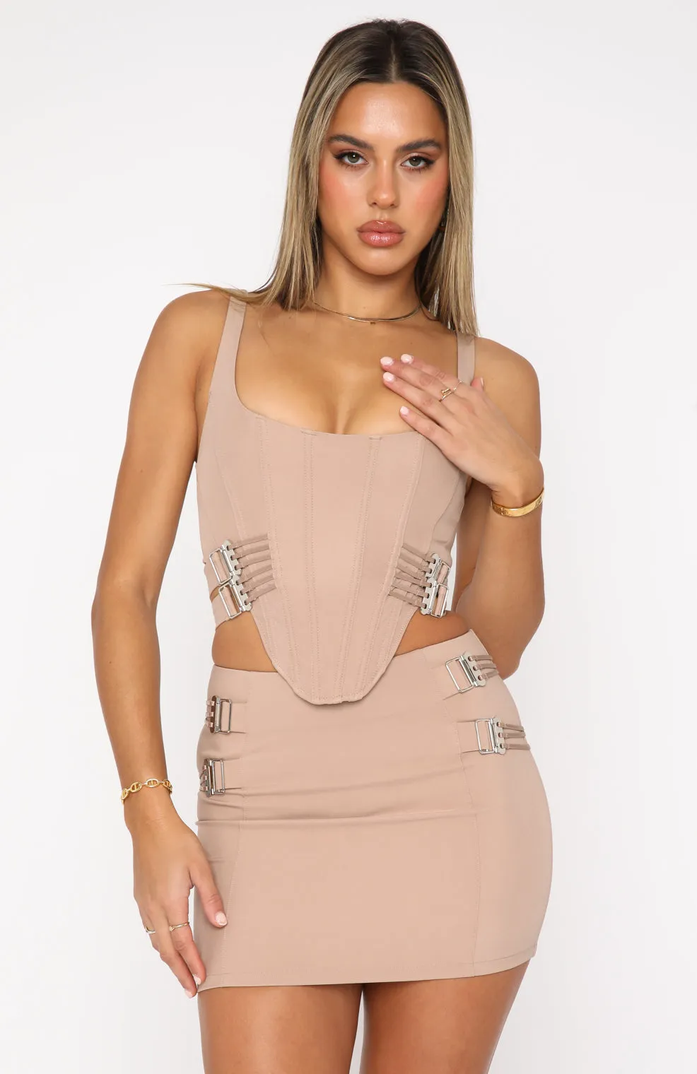 Dare To Care Mini Skirt Mocha sold by White Fox Boutique product image thumbnail 2