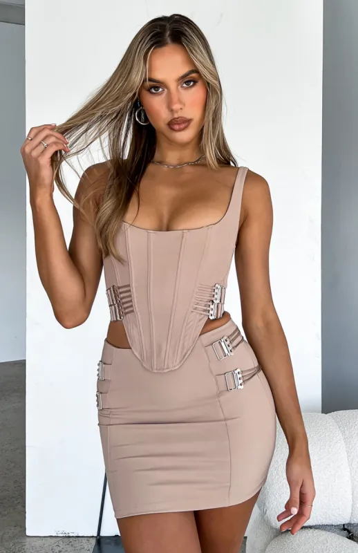 Dare To Care Mini Skirt Mocha sold by White Fox Boutique