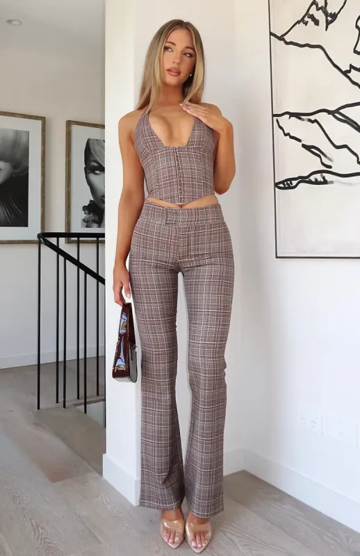 Be Where You Are Pants Mocha Check sold by White Fox Boutique