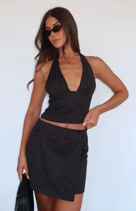 Spotlight Mini Skirt Pinstripe sold by White Fox Boutique