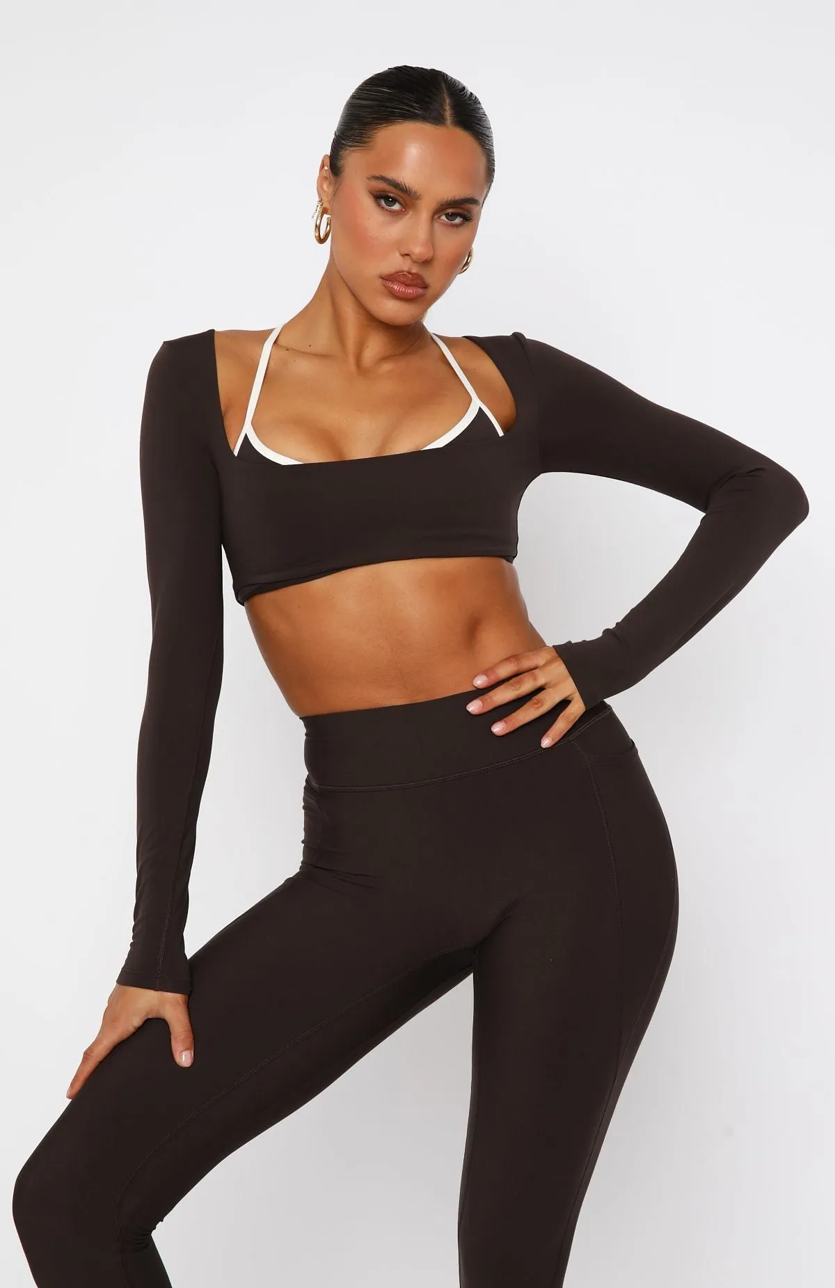 Thriving Long Sleeve Crop Espresso sold by White Fox Boutique product image thumbnail 2