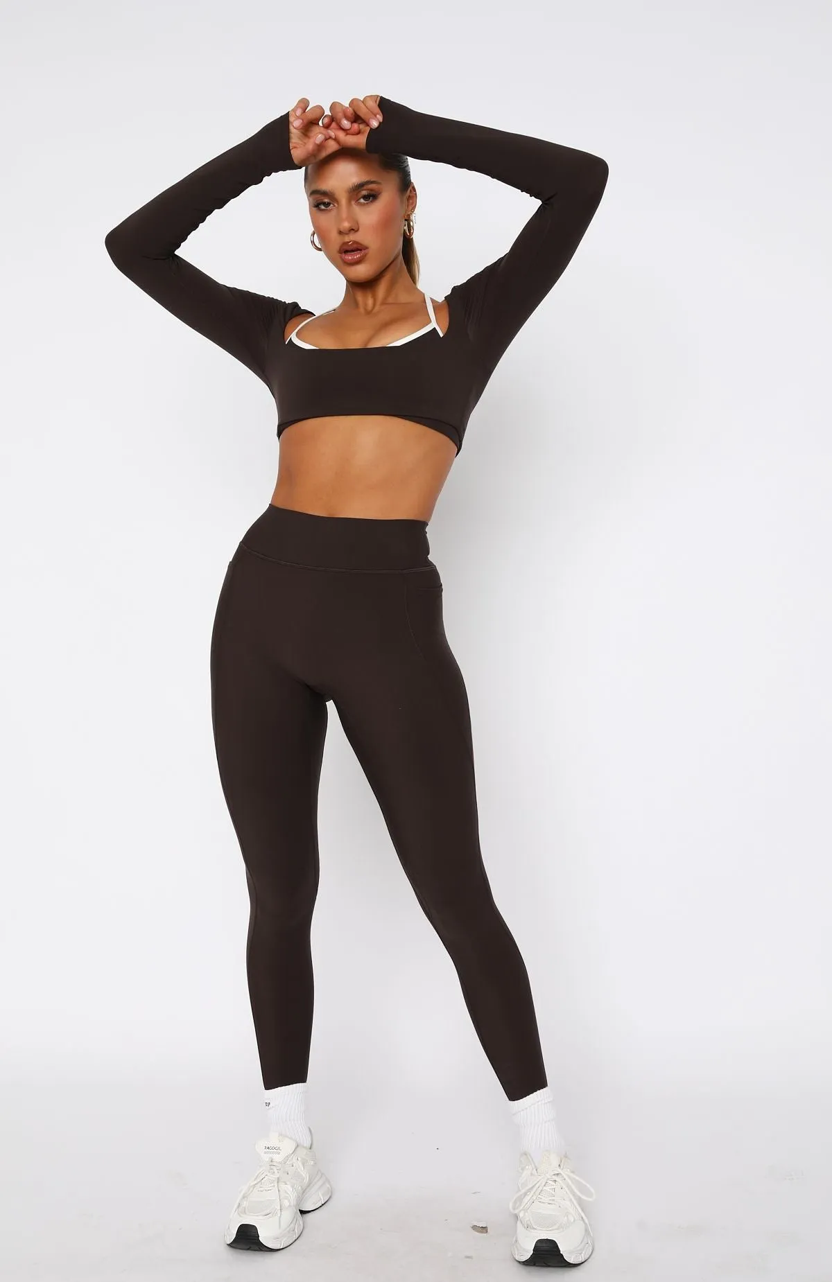 Flexi High Waisted Pocket Leggings Espresso sold by White Fox Boutique product image thumbnail 2