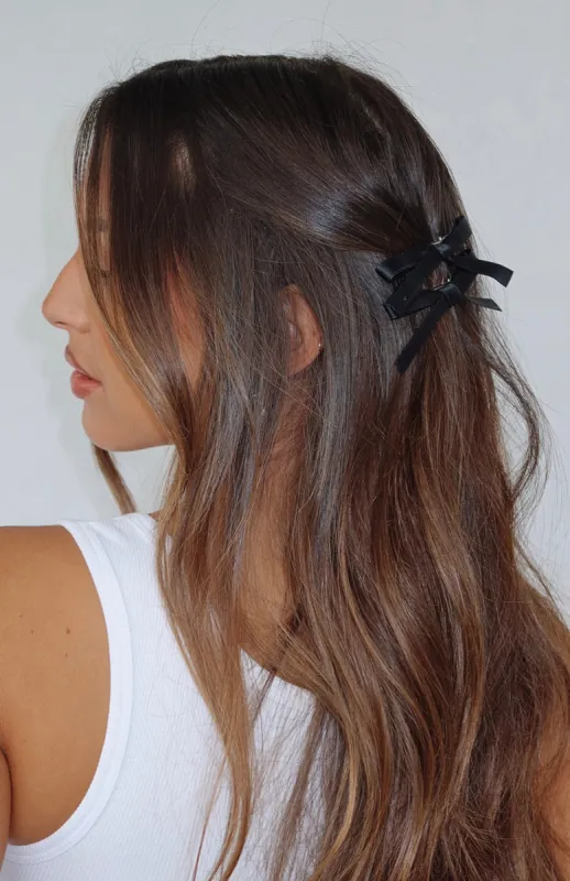 Cherry On Top Bow Hair Clips 4Pk Black sold by White Fox Boutique
