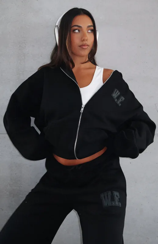 Decade Classics Varsity Zip Front Hoodie Black sold by White Fox Boutique