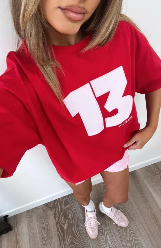 Your Lucky Day Oversized Tee Red sold by White Fox Boutique