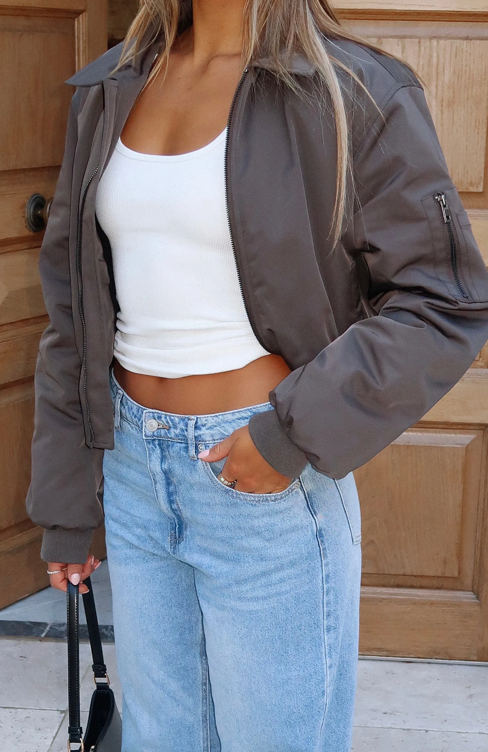 Something Forgotten Bomber Jacket Slate sold by White Fox Boutique product image thumbnail 2