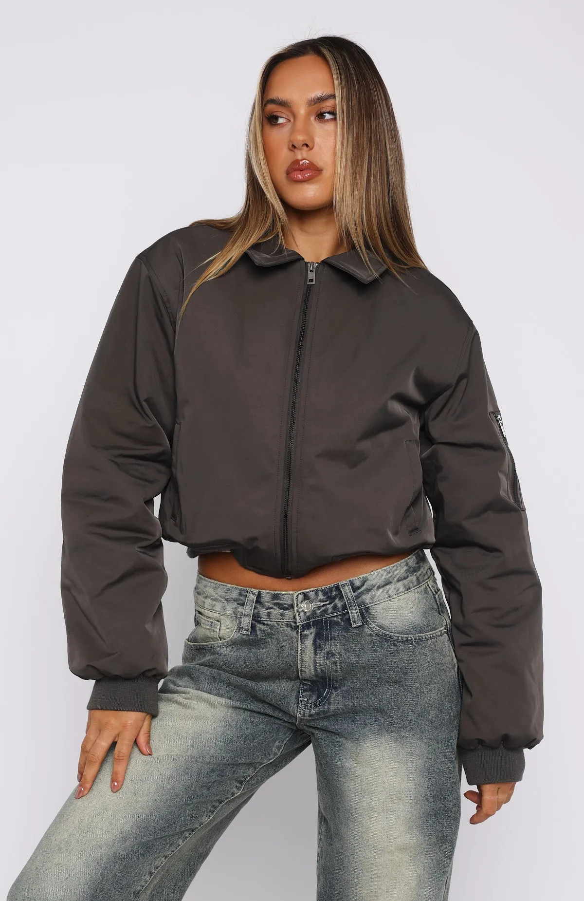 Something Forgotten Bomber Jacket Slate sold by White Fox Boutique product image thumbnail 3