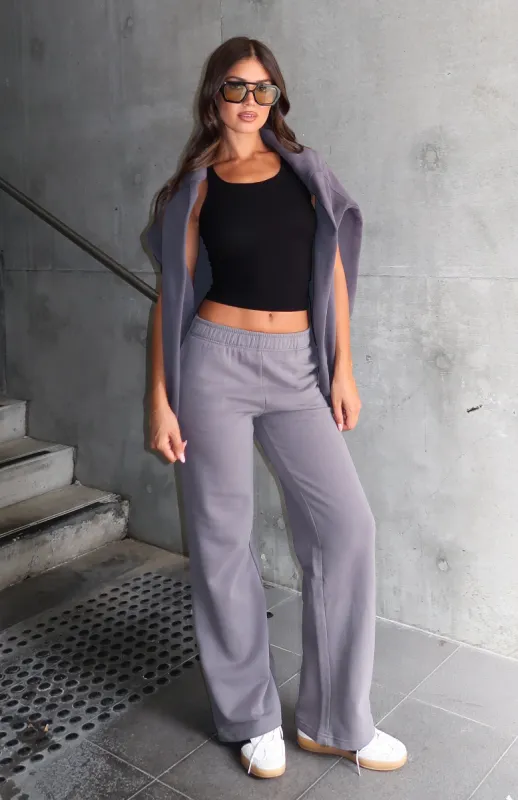 Can't Sleep Wide Leg Sweatpants Charcoal sold by White Fox Boutique