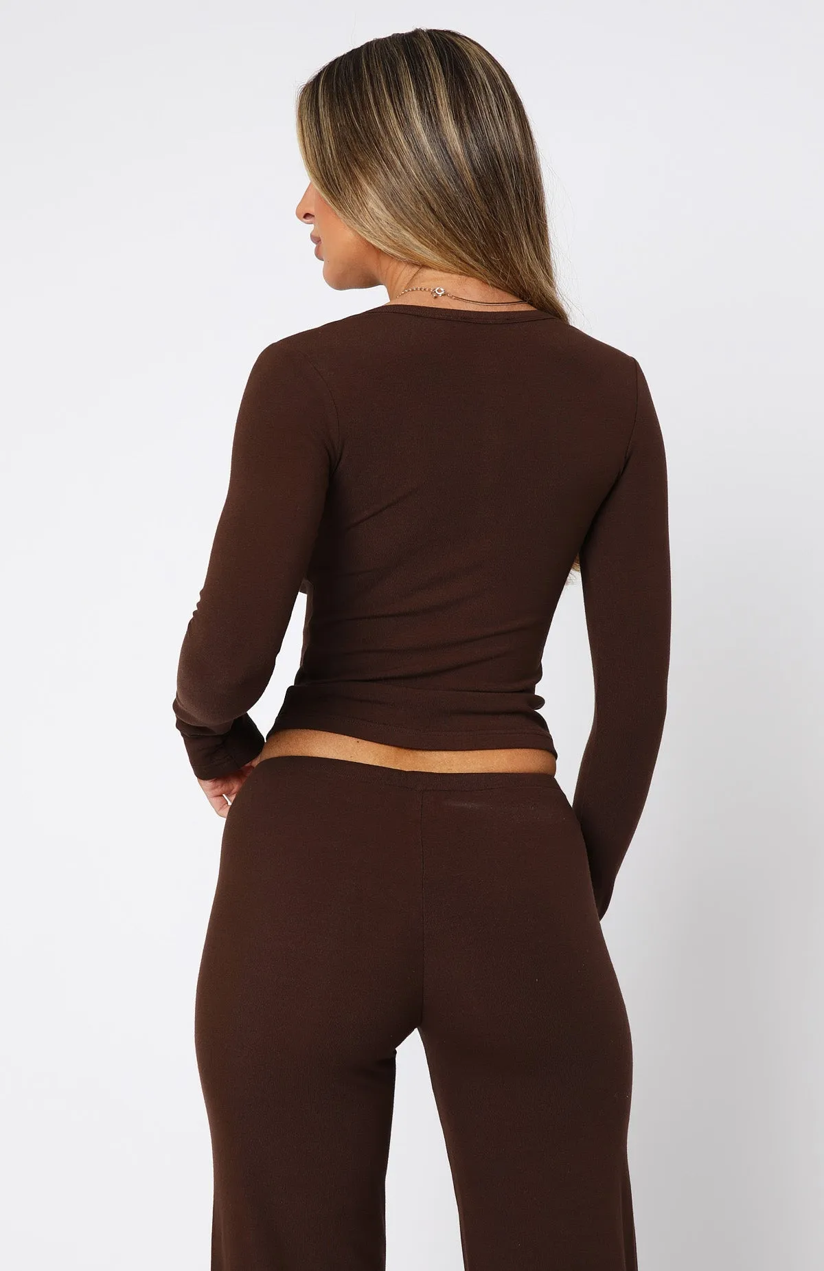 Give Me The Details Long Sleeve Top Chocolate sold by White Fox Boutique product image thumbnail 3