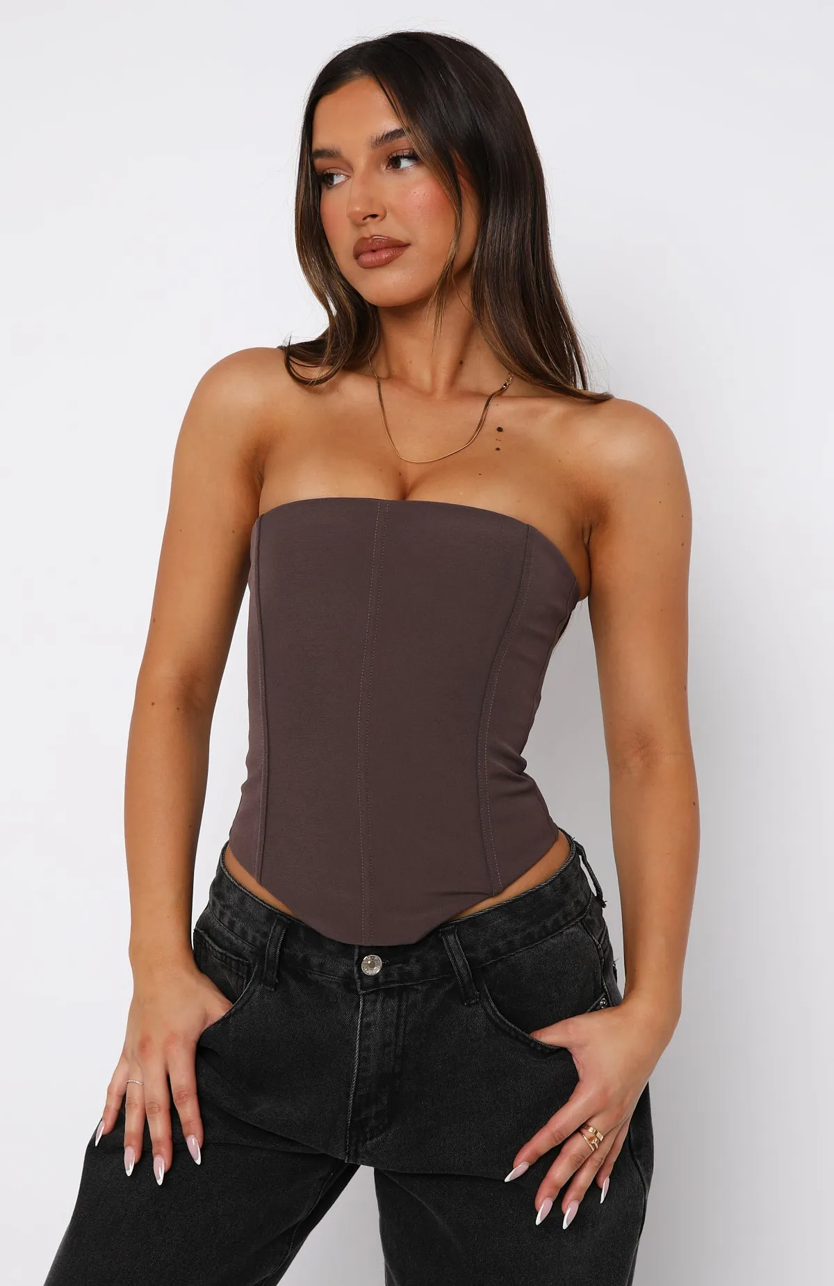 Let It Go Strapless Bustier Chocolate sold by White Fox Boutique product image thumbnail 2