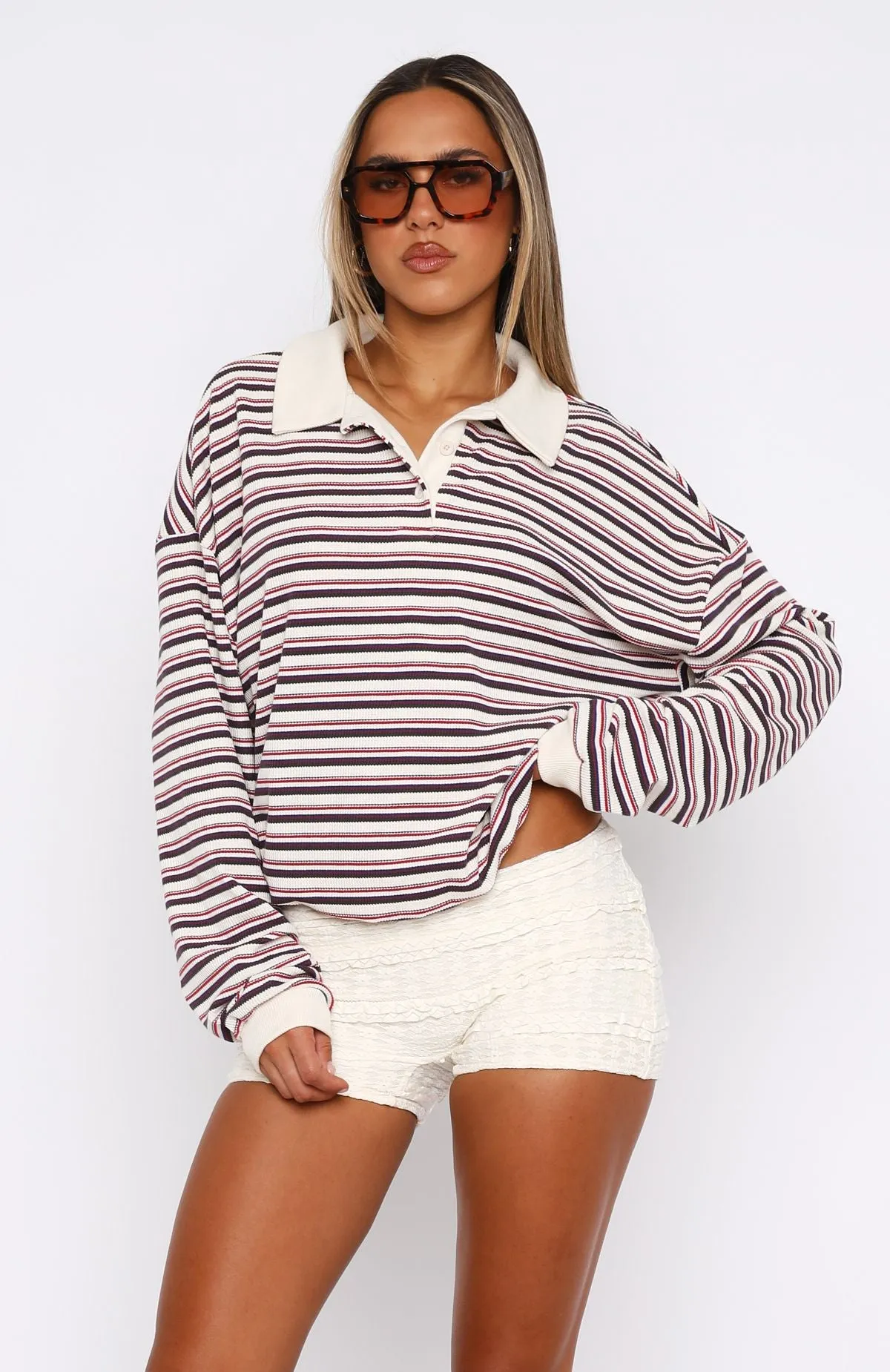 Behind Your Back Long Sleeve Rugby Shirt Red Stripe sold by White Fox Boutique product image thumbnail 2