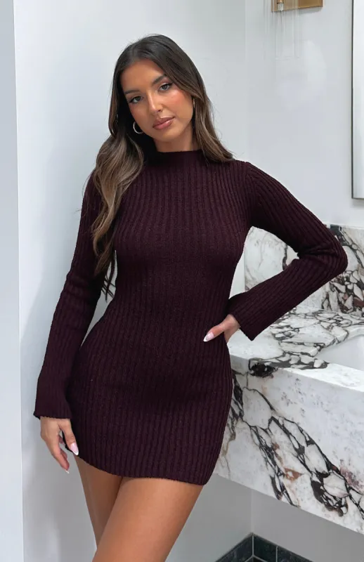 Get On Down Long Sleeve Knit Mini Dress Plum sold by White Fox Boutique