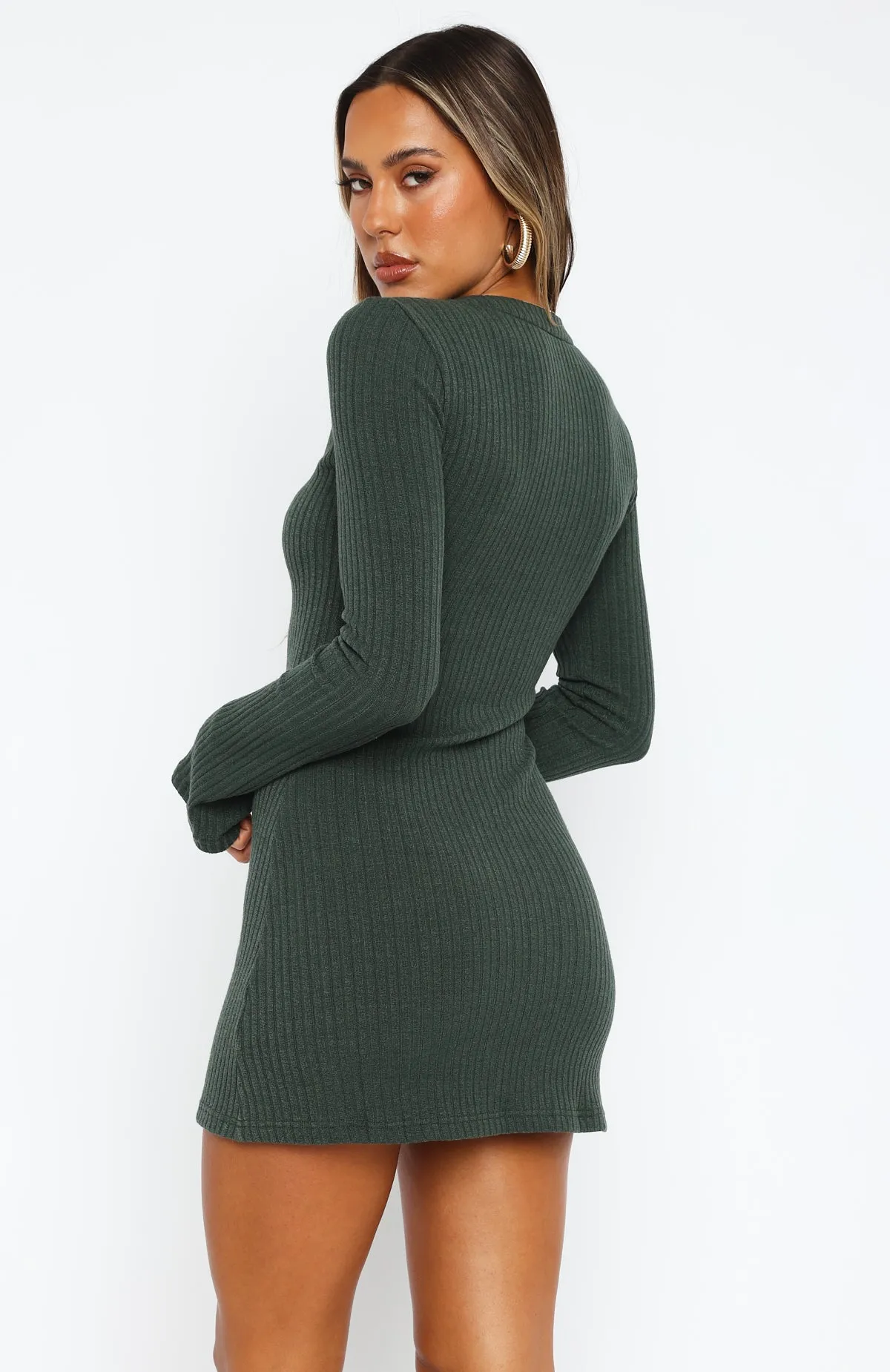 Live In The Moment Long Sleeve Mini Dress Dark Green sold by White Fox Boutique product image thumbnail 4