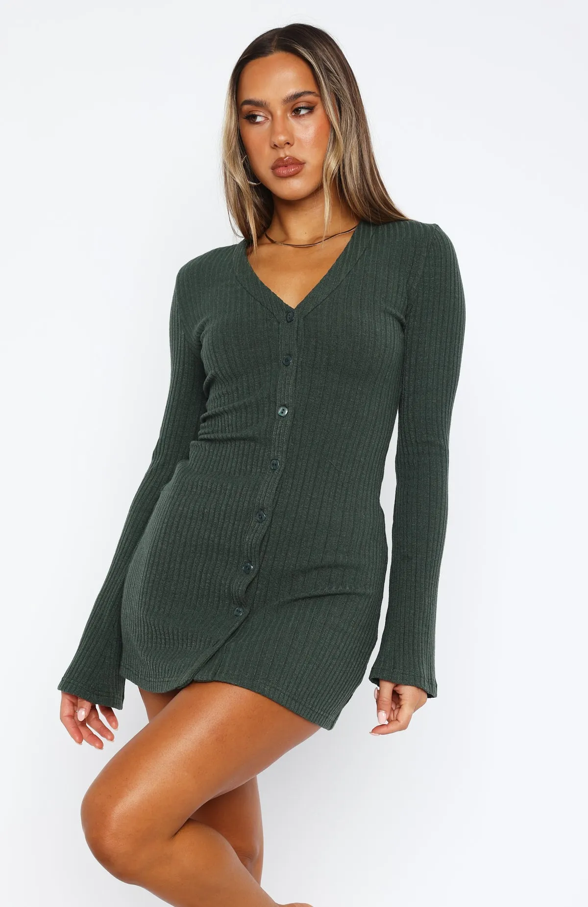 Live In The Moment Long Sleeve Mini Dress Dark Green sold by White Fox Boutique product image thumbnail 2