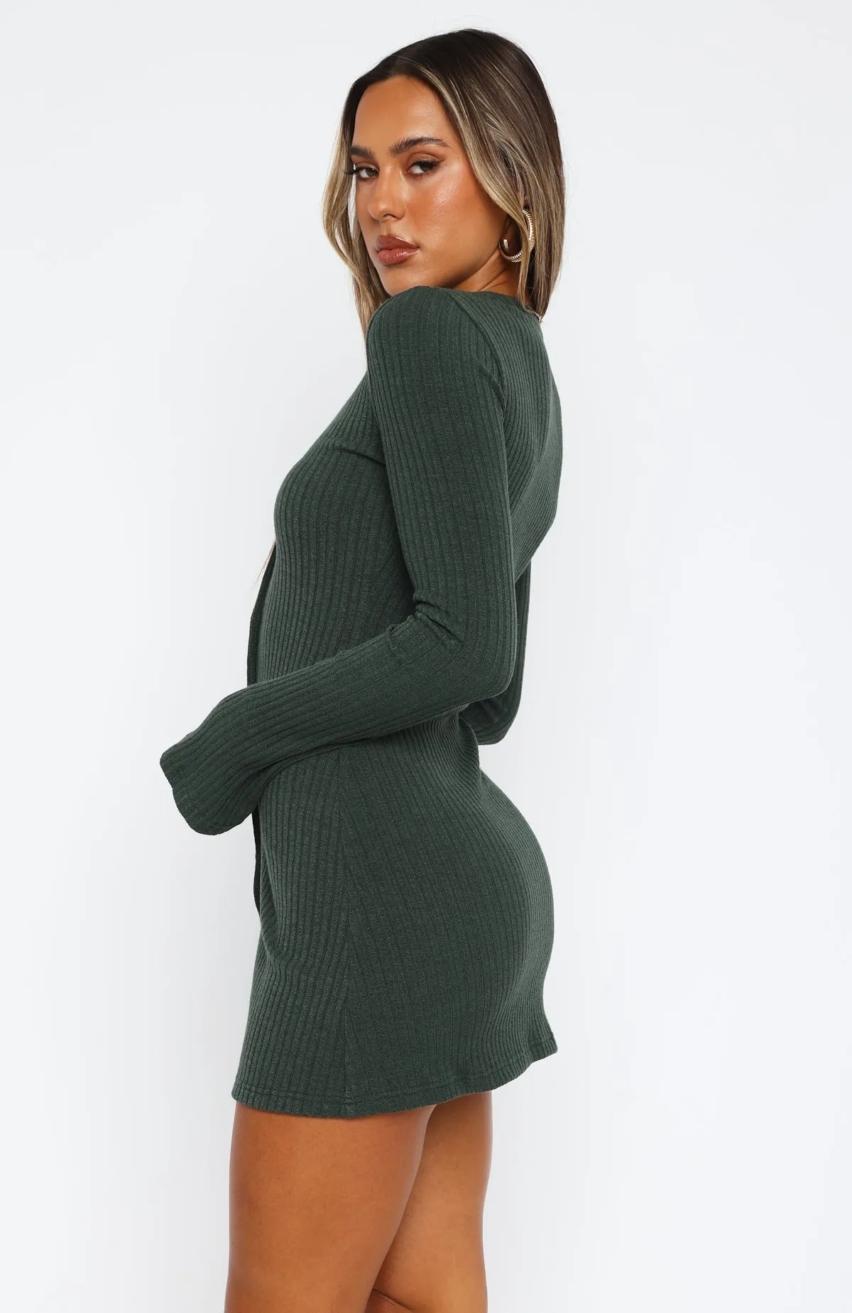 Live In The Moment Long Sleeve Mini Dress Dark Green sold by White Fox Boutique product image thumbnail 3