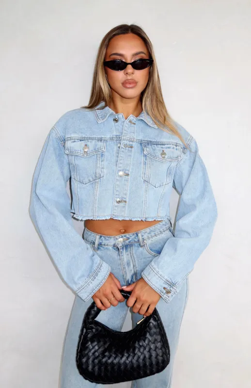 Lightspeed Cropped Denim Jacket Light Blue Wash sold by White Fox Boutique