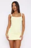 In This Moment Ribbed Mini Dress Lemon/White sold by White Fox Boutique