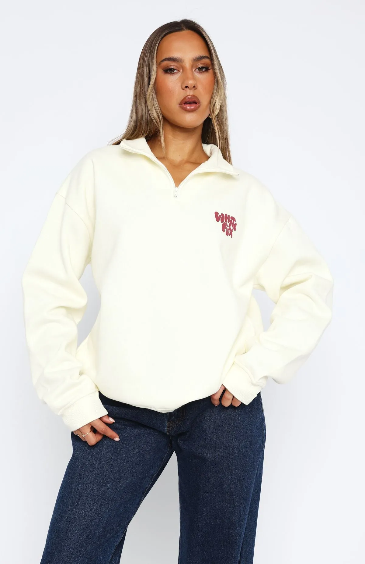 Balanced Zip Front Sweater Off White sold by White Fox Boutique product image thumbnail 3
