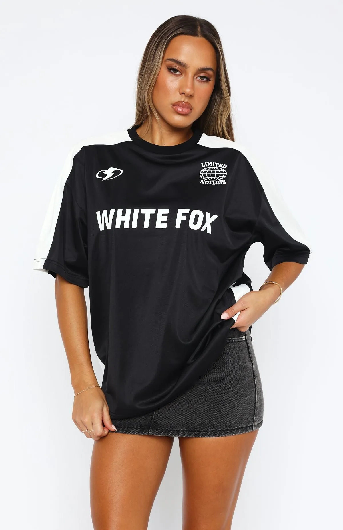 Checking Up On You Oversized Jersey Black sold by White Fox Boutique product image thumbnail 2