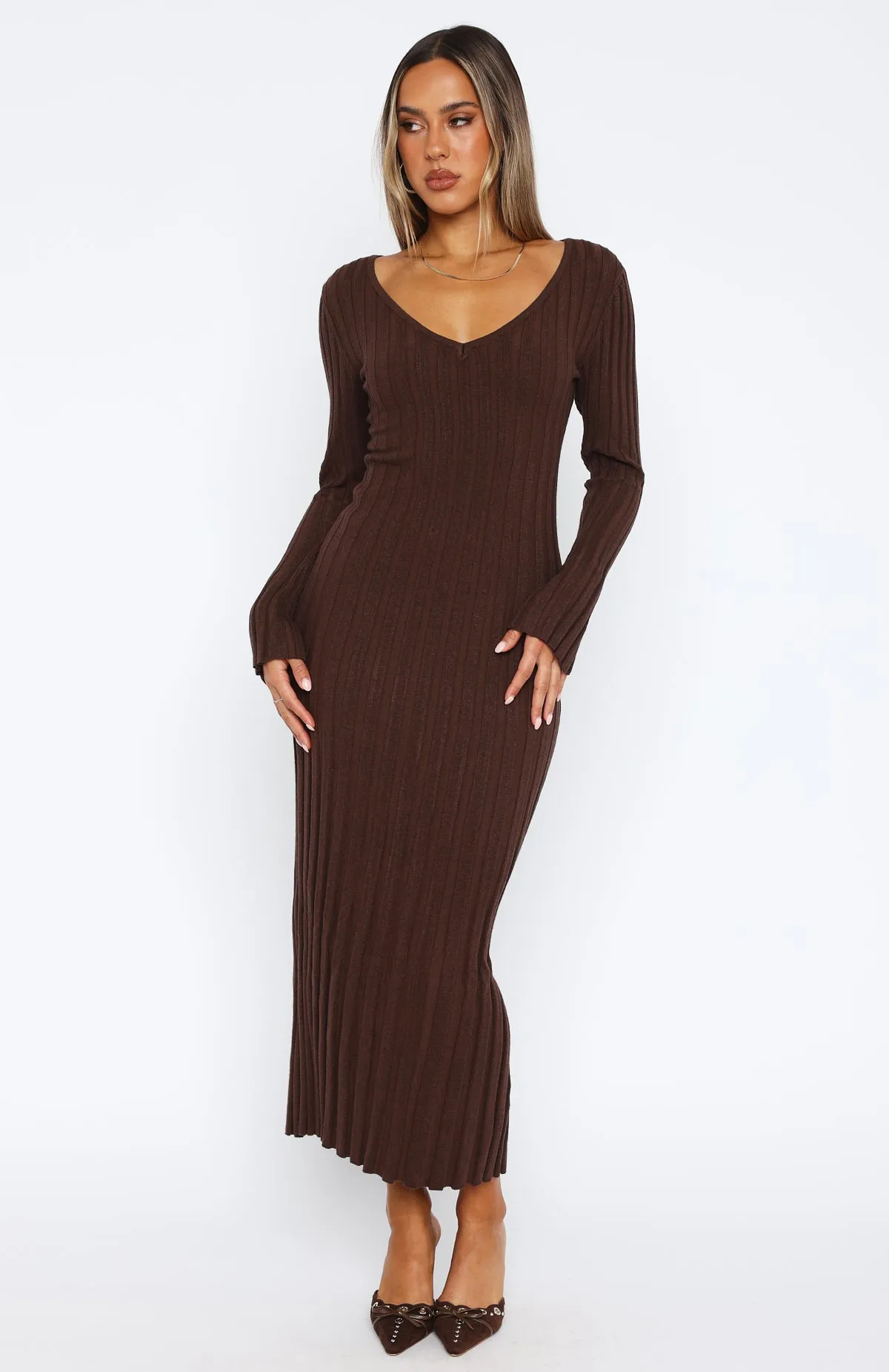 A New Direction Long Sleeve Maxi Dress Espresso sold by White Fox Boutique product image thumbnail 2