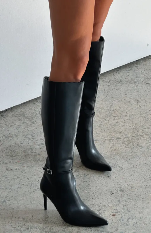One Step At A Time Knee High Boots Black sold by White Fox Boutique