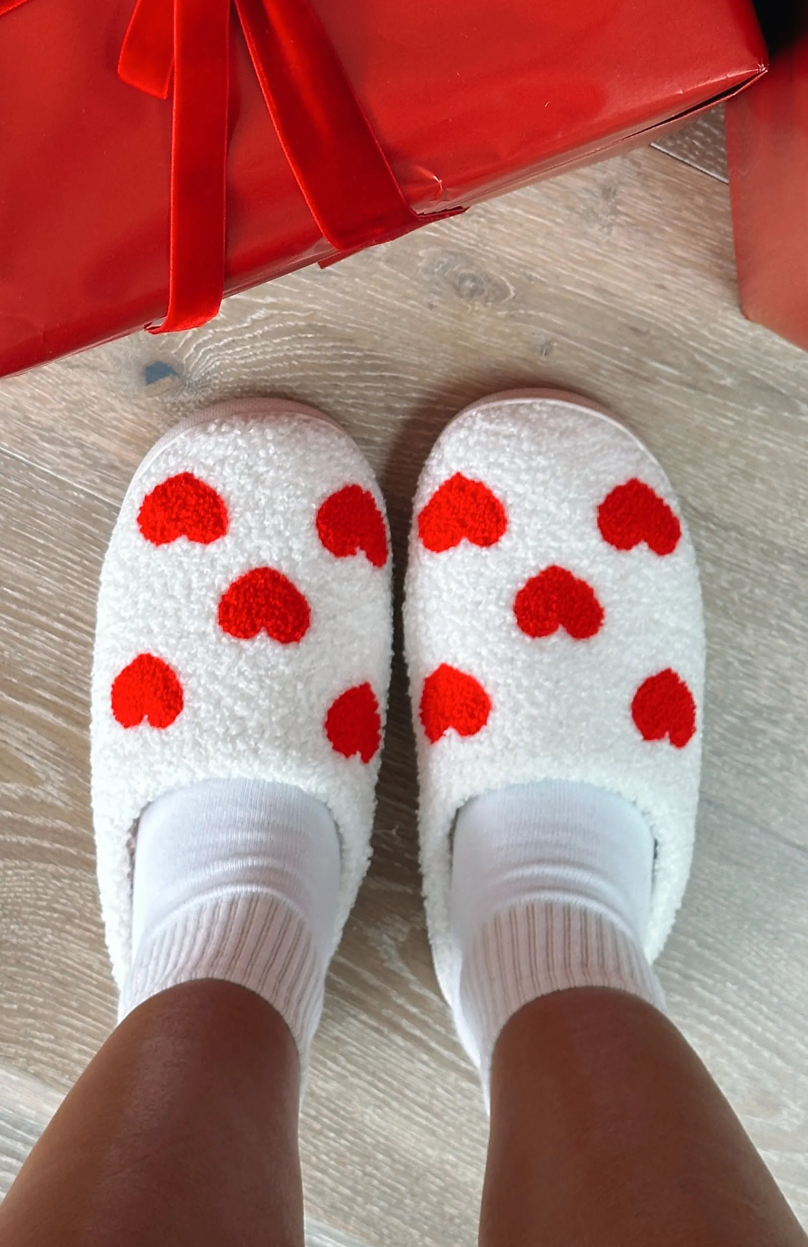 Comfy Cosy Slippers White/Red sold by White Fox Boutique