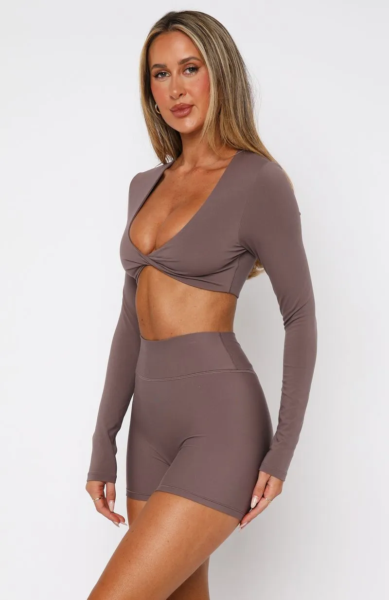 Over The Line Long Sleeve Crop Cocoa sold by White Fox Boutique product image thumbnail 3