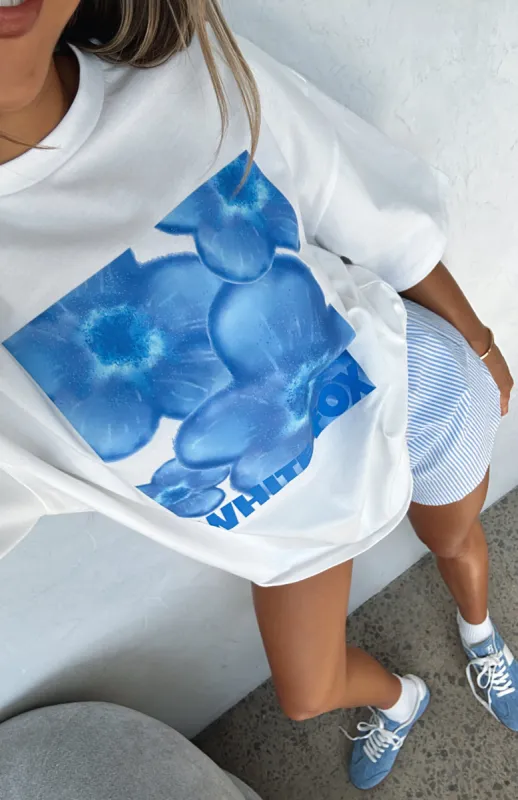 Bloom For You Oversized Tee White/Blue sold by White Fox Boutique