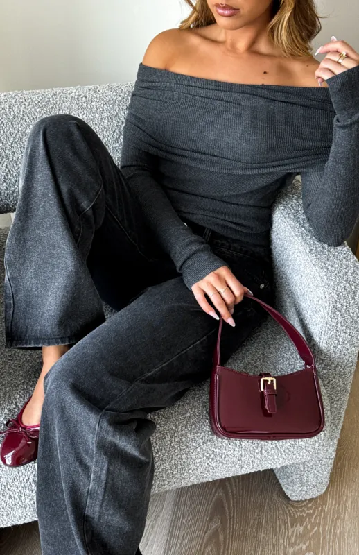 Take The Reigns Long Sleeve Top Charcoal made by White Fox Boutique