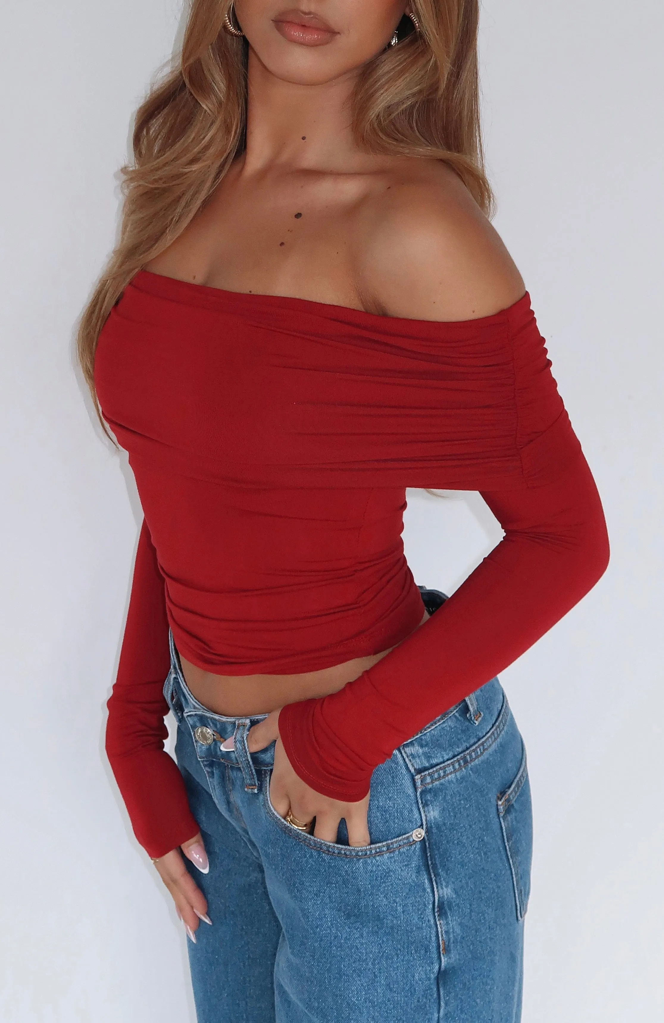 Never On Time Long Sleeve Top Wine sold by White Fox Boutique product image thumbnail 5