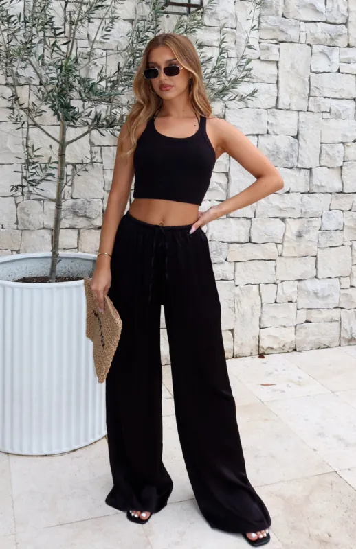 Catching Up Wide Leg Pants Black sold by White Fox Boutique