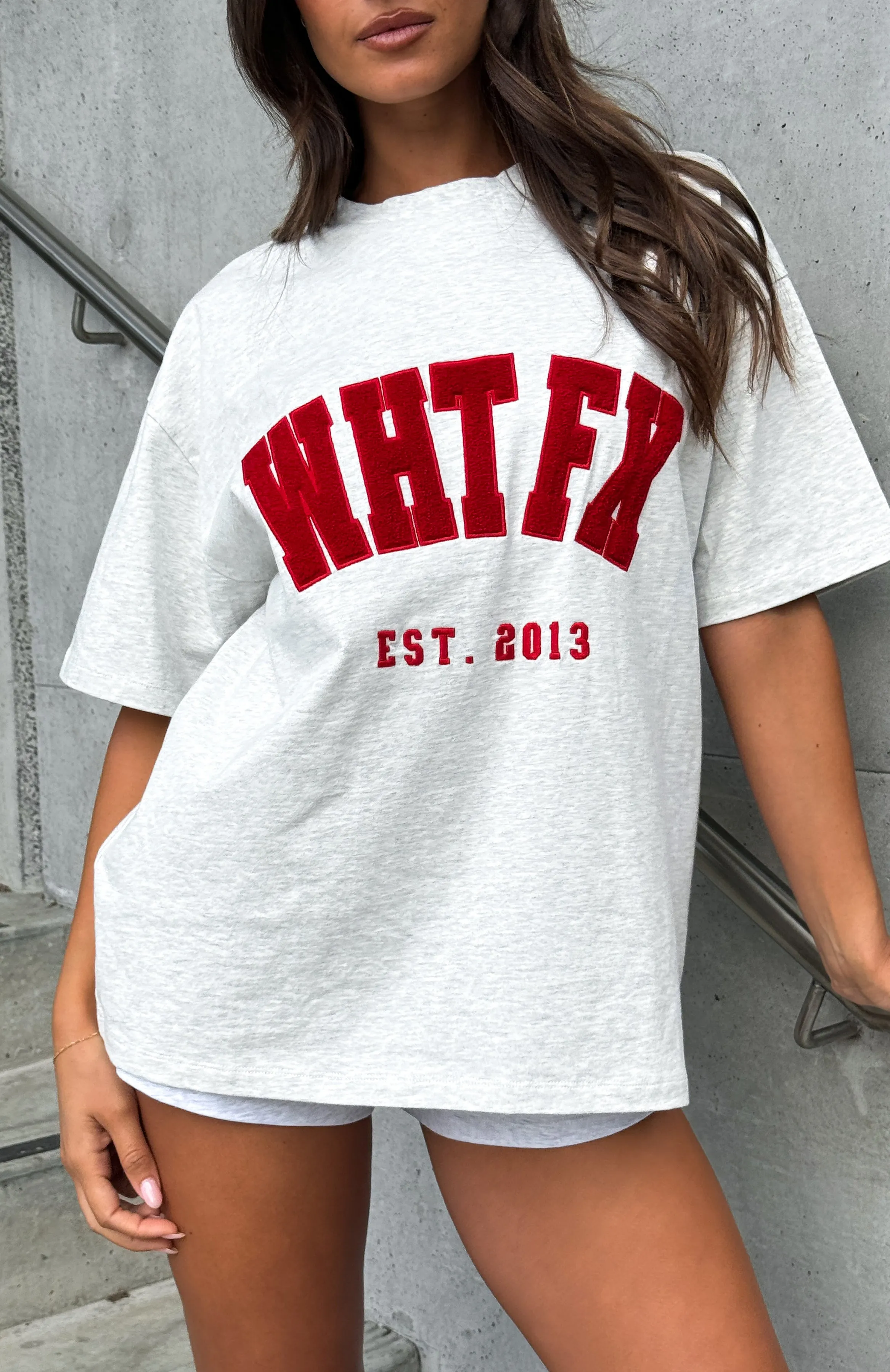 Give It Away Oversized Tee Grey Marle/Red sold by White Fox Boutique