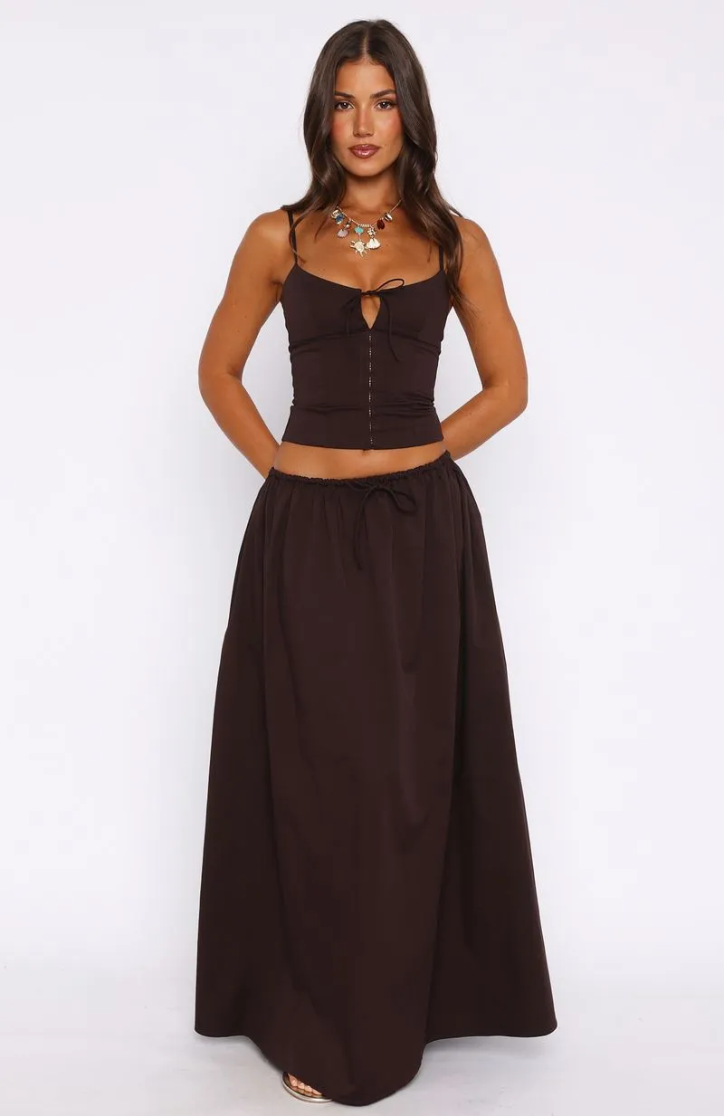 I'm Too Shy Maxi Skirt Chocolate sold by White Fox Boutique product image thumbnail 2
