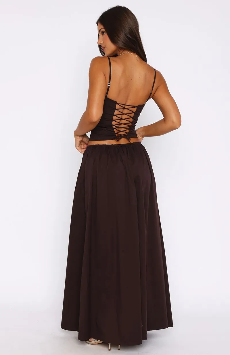 I'm Too Shy Maxi Skirt Chocolate sold by White Fox Boutique product image thumbnail 4