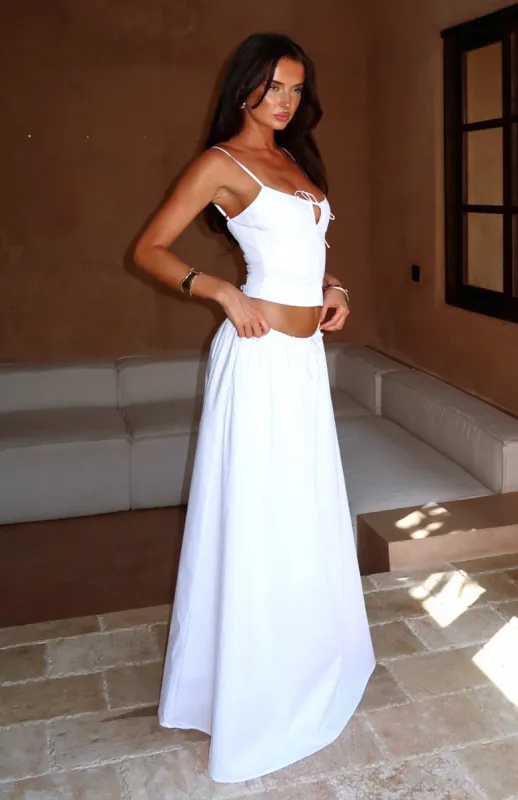 I'm Too Shy Maxi Skirt White sold by White Fox Boutique