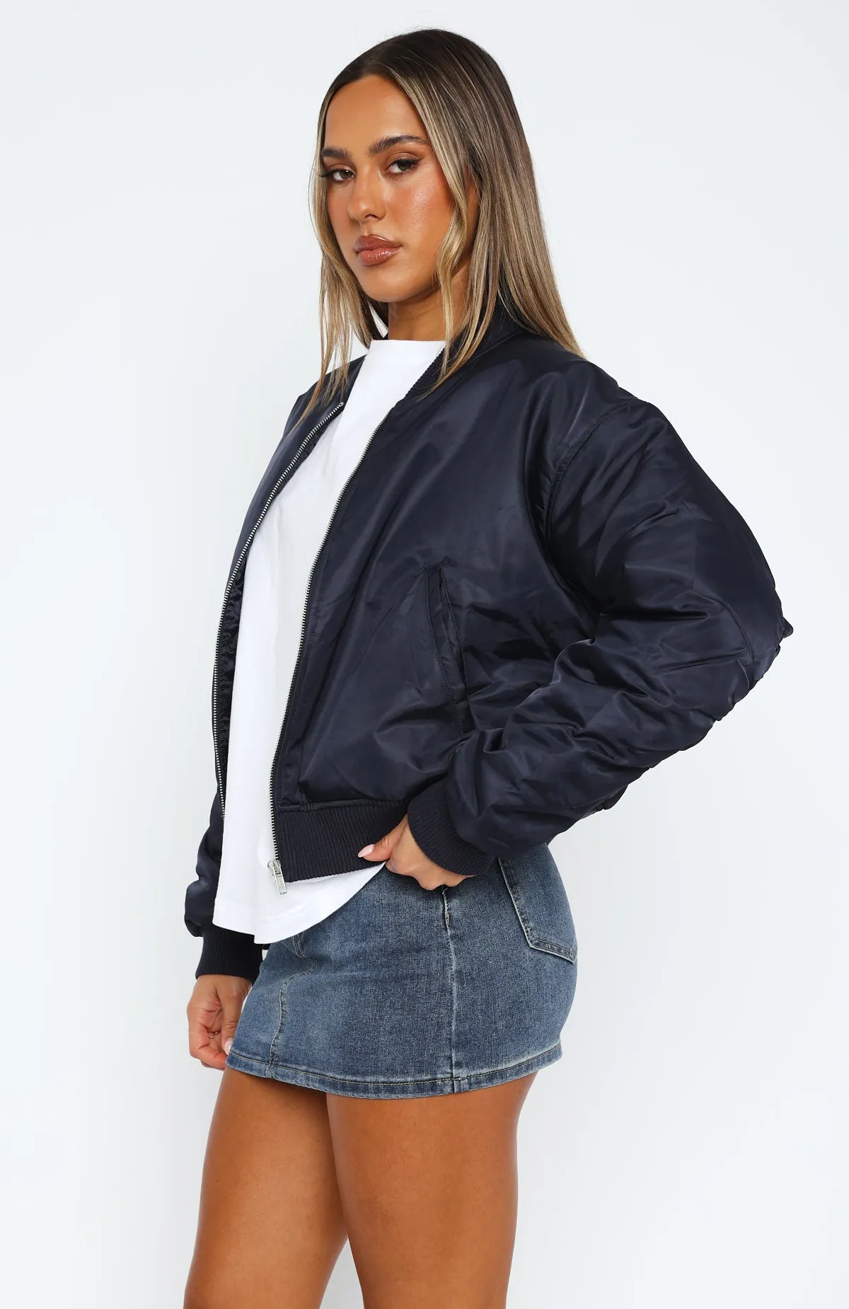 Walk On Out Bomber Jacket Navy sold by White Fox Boutique product image thumbnail 3