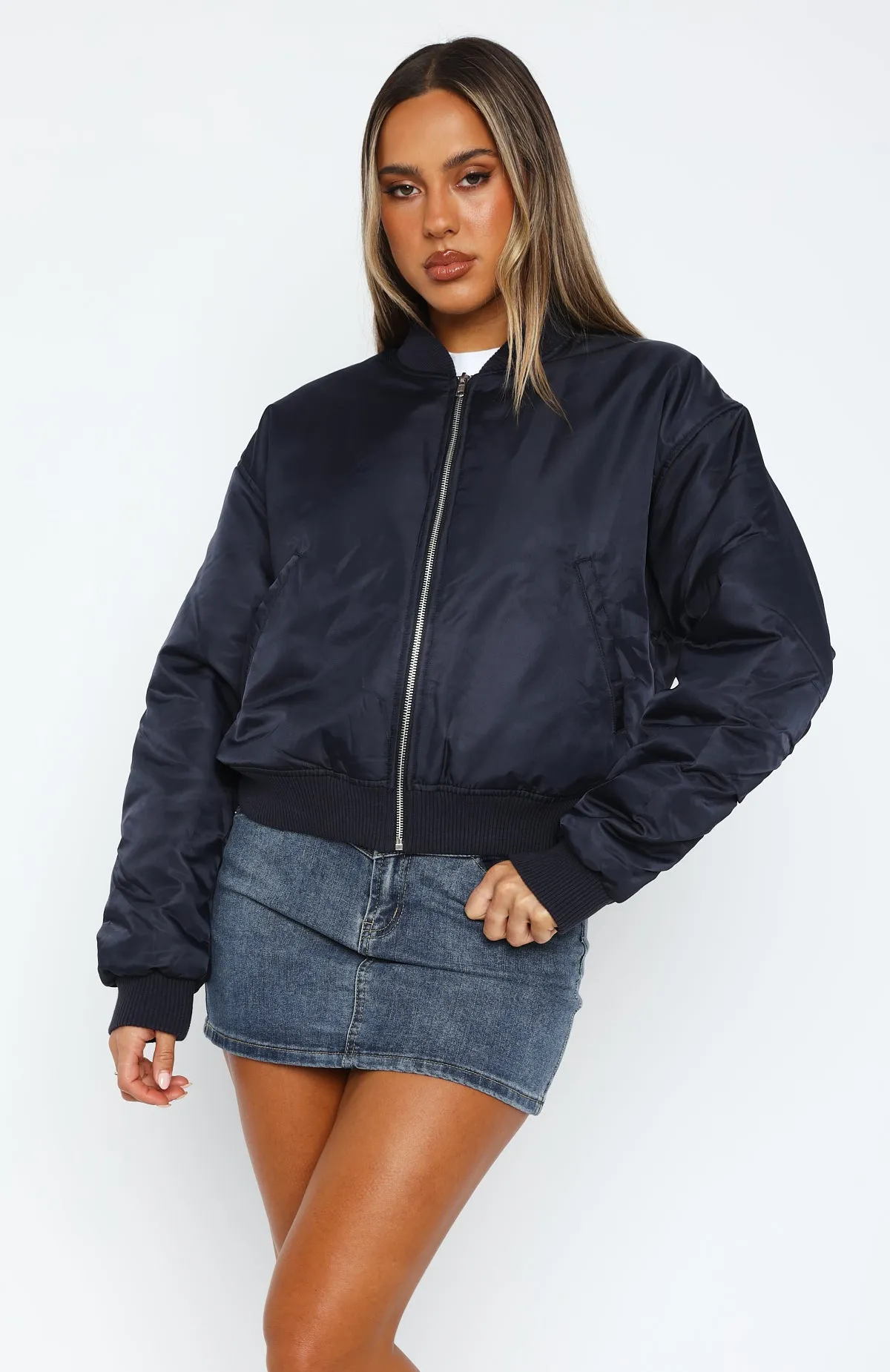 Walk On Out Bomber Jacket Navy sold by White Fox Boutique product image thumbnail 2