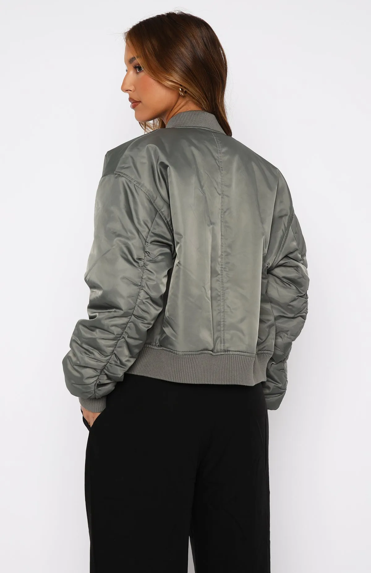 Walk On Out Bomber Jacket Olive sold by White Fox Boutique product image thumbnail 4