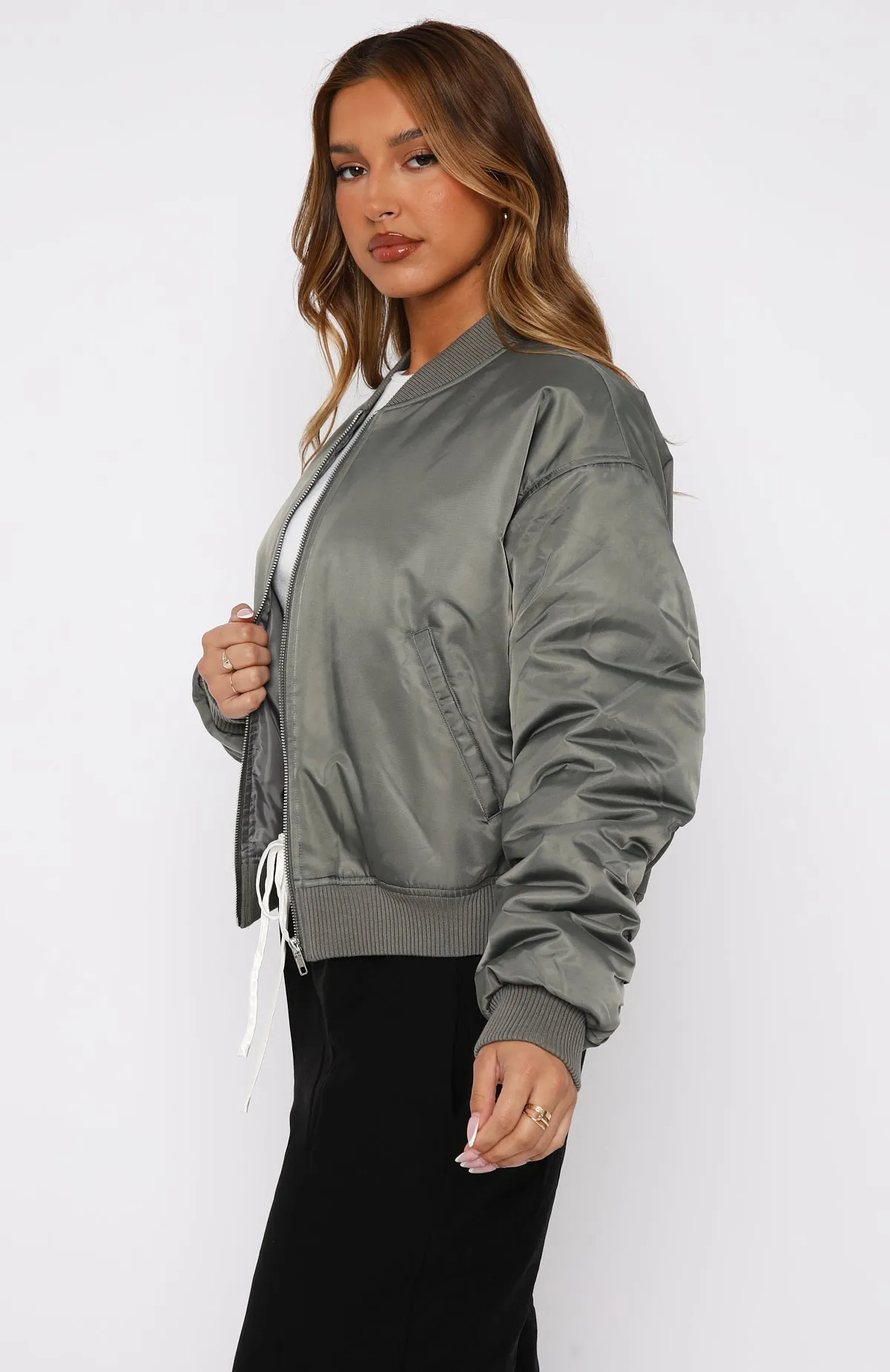 Walk On Out Bomber Jacket Olive sold by White Fox Boutique product image thumbnail 3