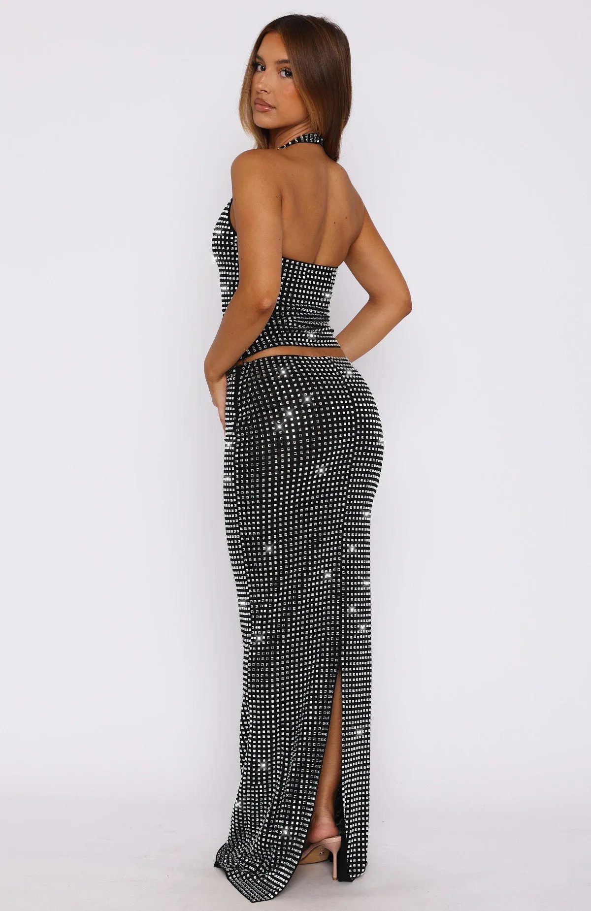 Good Vibes Only Embellished Maxi Skirt Black sold by White Fox Boutique product image thumbnail 4