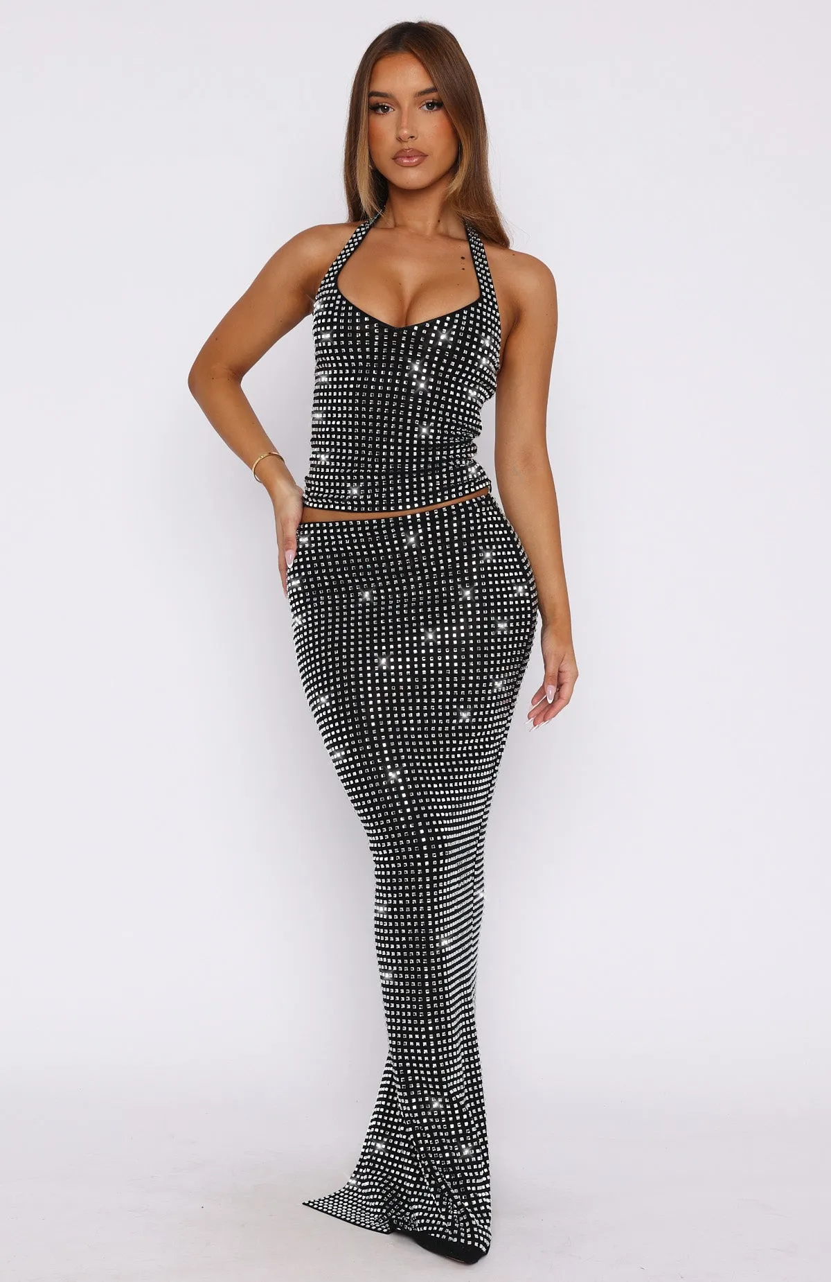 Good Vibes Only Embellished Maxi Skirt Black sold by White Fox Boutique product image thumbnail 2