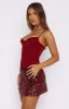 Stepping Out In Style Sequin Mini Skirt Wine sold by White Fox Boutique