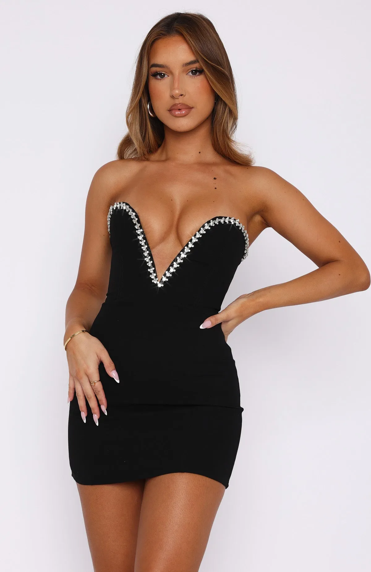 Champagne Showers Strapless Mini Dress Black sold by White Fox Boutique product image thumbnail 2